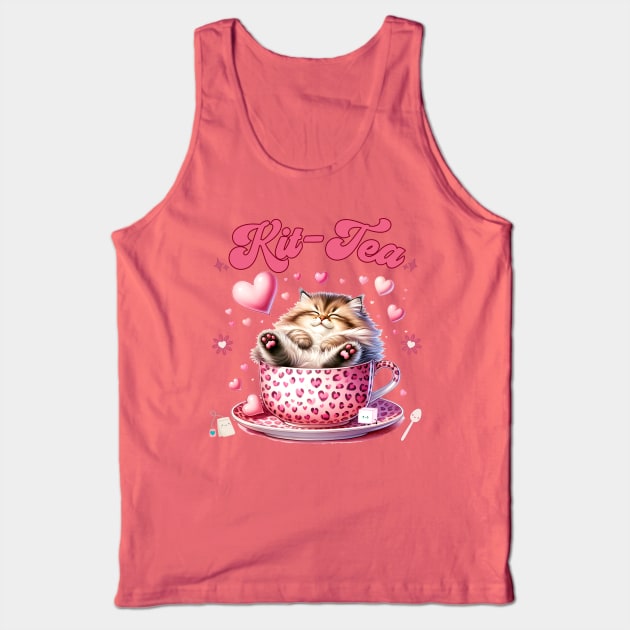 Retro Cute Cat and Tea Tank Top by Hypnotic Highs